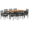 vidaXL Tuin eettafelset 9 pcs Zwart poly rattan