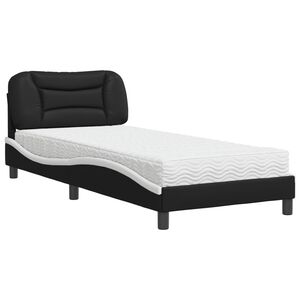 vidaXL Bed met matras "Hvar" kunstleer zwart en wit 90x200 cm