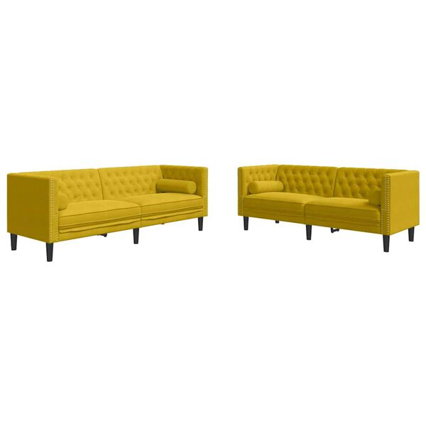 vidaXL 2-delige Loungeset Chesterfield met bolsters fluweel geel