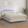 vidaXL Boxspring met matras en LED kunstleer cr&egrave;mekleurig 140x200 cm