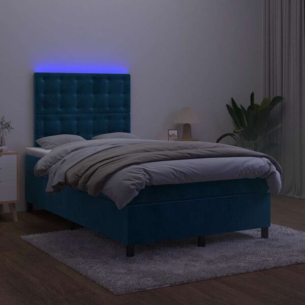vidaXL Boxspring met matras en LED fluweel donkerblauw 120x200 cm