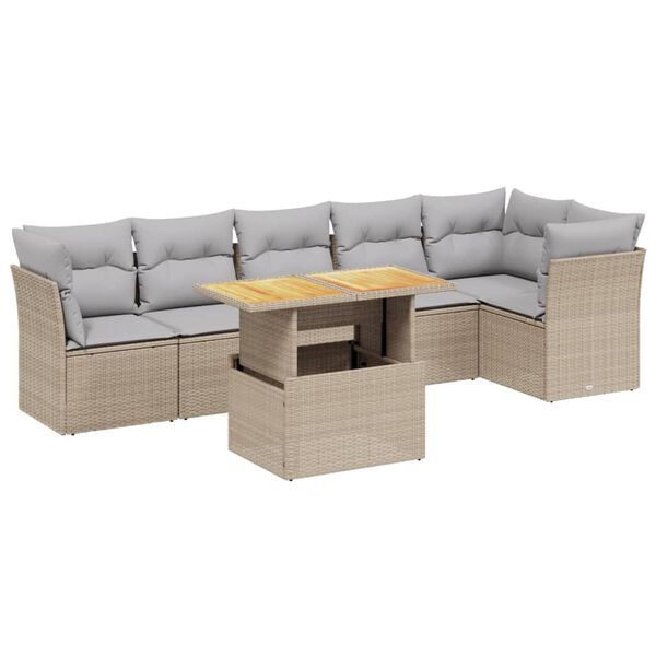 vidaXL 7-delige Loungeset met kussens poly rattan beige