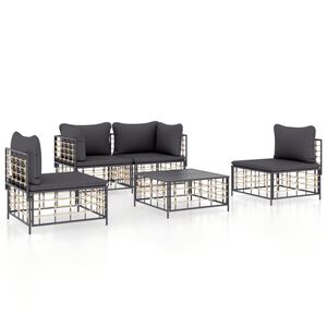 vidaXL 5-delige Loungeset met kussens poly rattan antracietkleurig