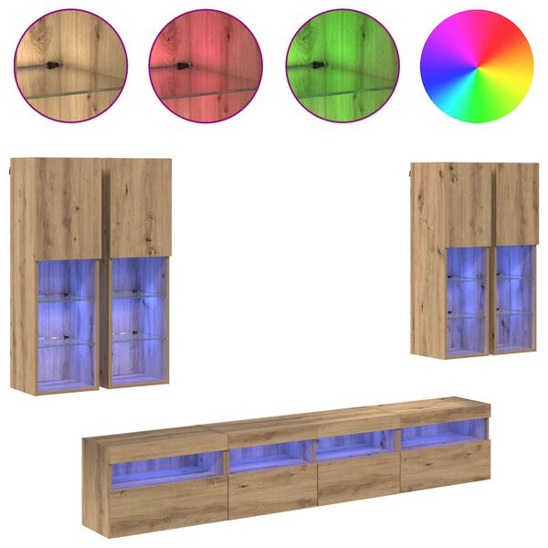 vidaXL TV Wandkast Set met LED Lichten 7 pcs artisanaal eikenkleurig