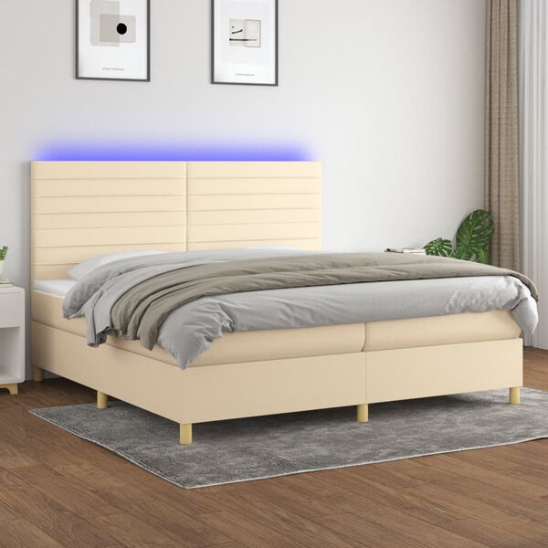 vidaXL Boxspring met matras en LED stof cr&egrave;mekleurig 200x200 cm