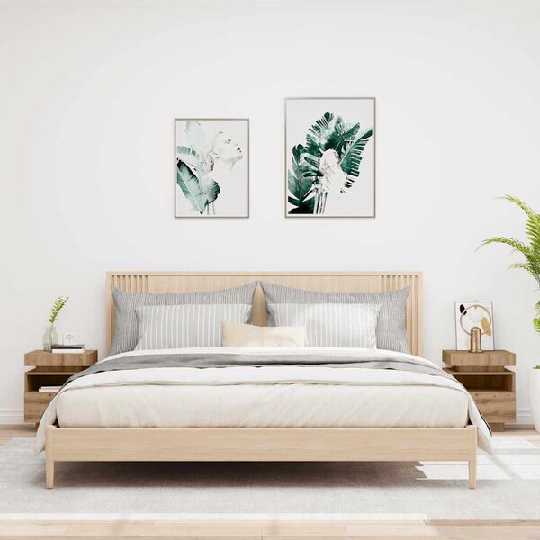 vidaXL Nachtkastjes met LED 2 st 40x39x48,5 cm artisanaal eikenkleur