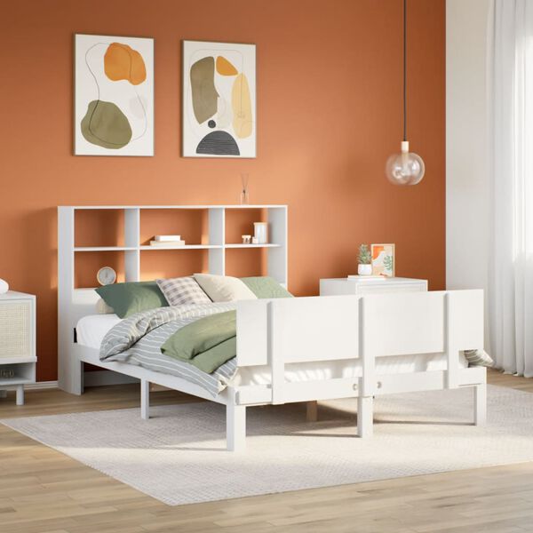 vidaXL Bed met boekenkast zonder matras grenenhout wit 140x200 cm
