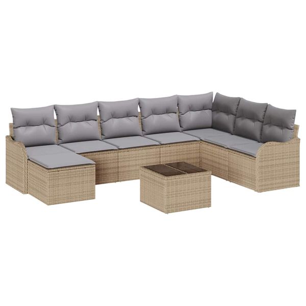 vidaXL Tuin Sofa Set met kussen 9 pcs beige en lichtgrijs Poly riet