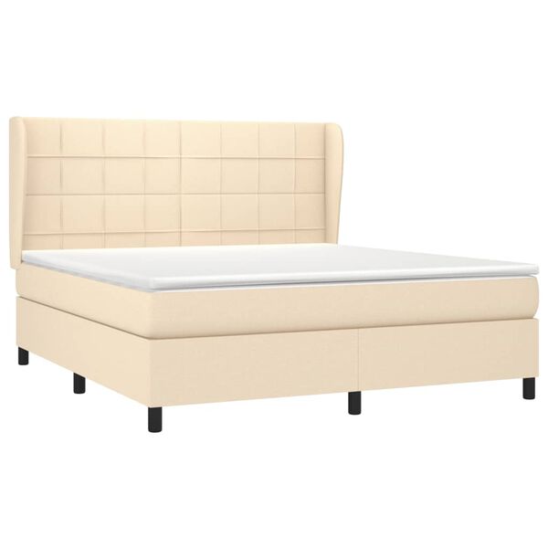 vidaXL Boxspring met matras stof cr&egrave;mekleurig 160x200 cm