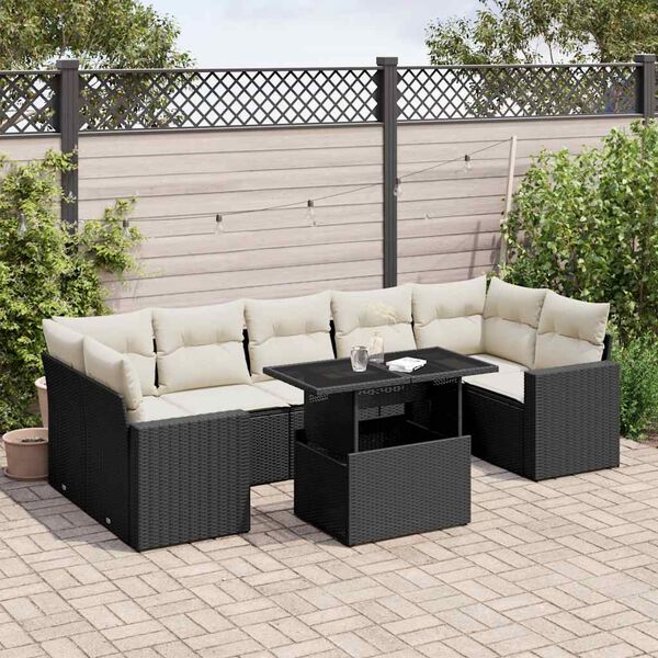 vidaXL 8-delige Loungeset met kussens poly rattan zwart