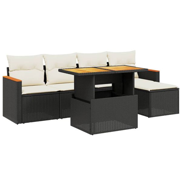 vidaXL 6-delige Loungeset met kussens poly rattan zwart