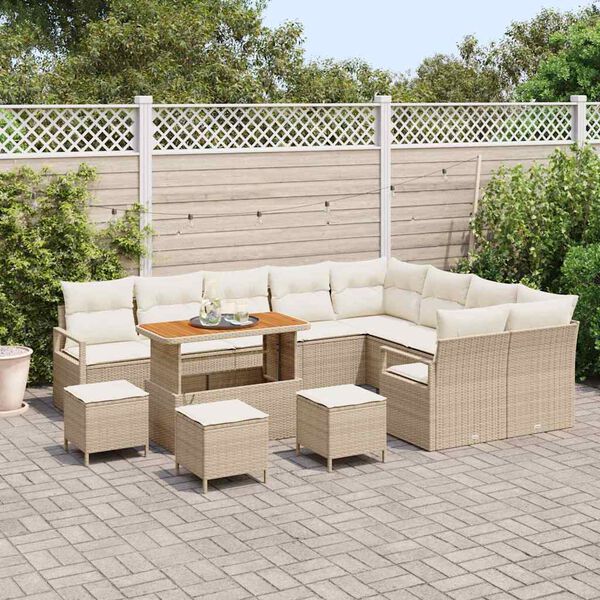 vidaXL Tuin Sofa Set met kussen 13 pcs Beige Poly riet