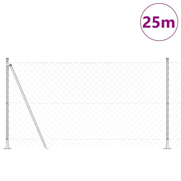 vidaXL Afrasteringspaal Zilver 25 x 1,2 m (60 x 60 mm gaas) Staal