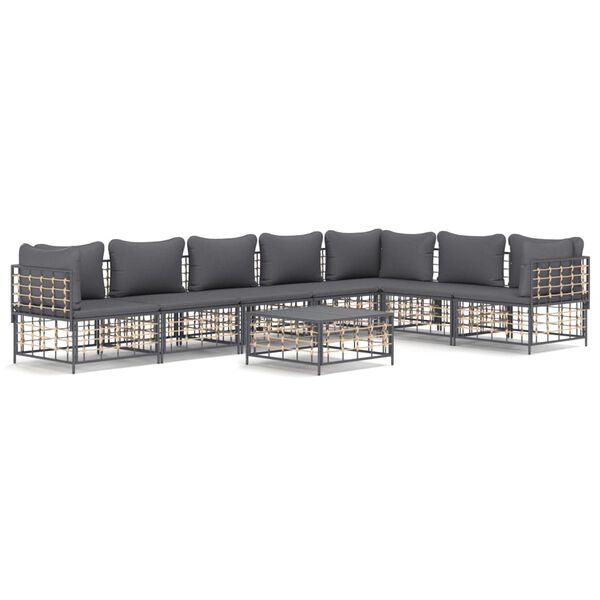 vidaXL 8-delige Loungeset met kussens poly rattan antracietkleurig