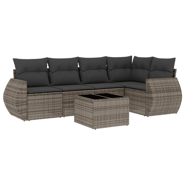 vidaXL 6-delige Loungeset met kussens poly rattan grijs