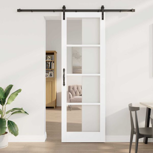 vidaXL Schuifdeur ORKDAL Wit 78 x 232 cm Massief grenenhout en glas