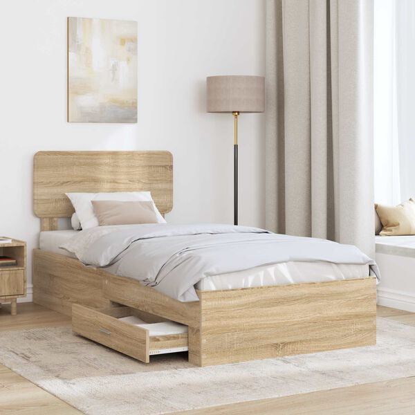 vidaXL Bedframe met hoofdeinde Sonoma Eiken 75 x 190 cm Bewerkt hout