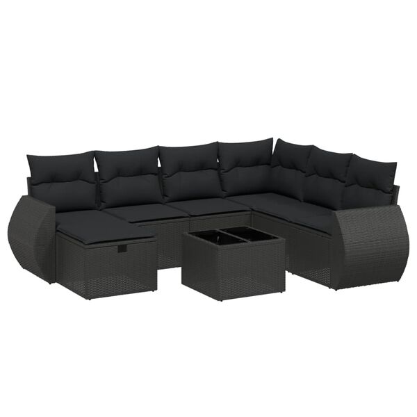vidaXL 8-delige Loungeset met kussens poly rattan zwart