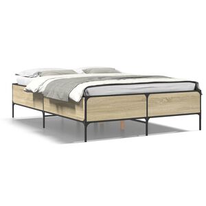 vidaXL Bedframe bewerkt hout metaal sonoma eikenkleurig 90x190 cm