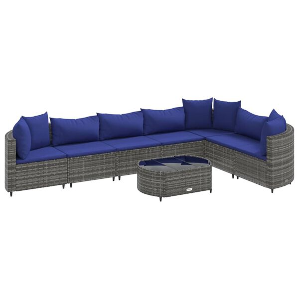 vidaXL 8-delige Loungeset met kussens poly rattan grijs