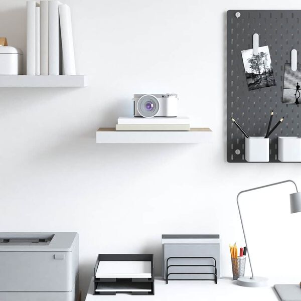 vidaXL Wandschap zwevend 50x23x3,8 cm MDF eikenkleurig en wit