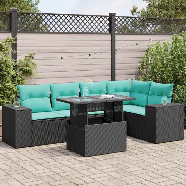 vidaXL 6-delige Loungeset met kussens poly rattan acacia zwart
