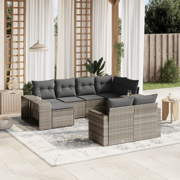 vidaXL 10-delige Loungeset met kussens poly rattan lichtgrijs