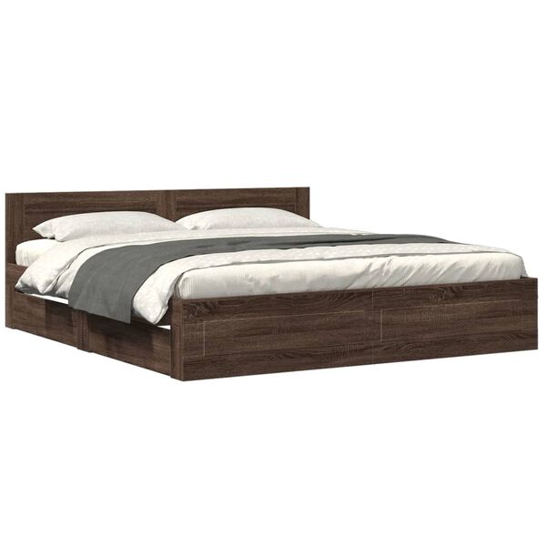 vidaXL Bedframe met hoofdeinde bewerkt hout bruineikenkleur 200x200 cm