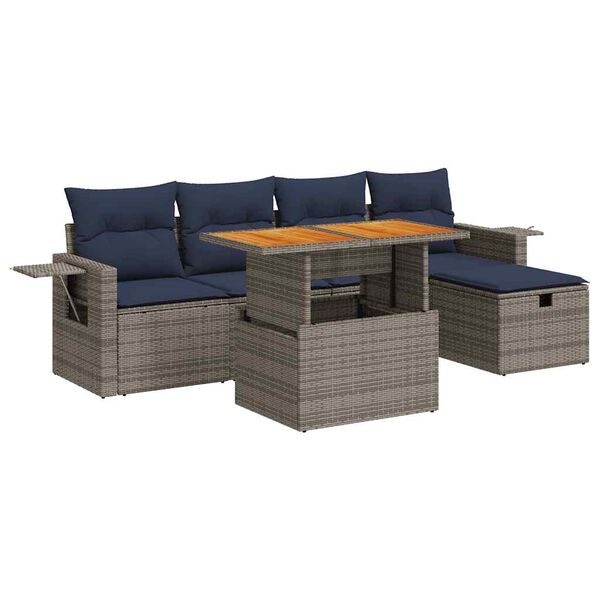 vidaXL 6-delige Loungeset met kussens poly rattan acacia grijs