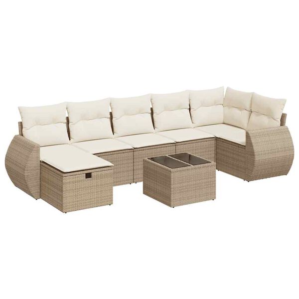 vidaXL 7-delige Loungeset met kussens poly rattan beige
