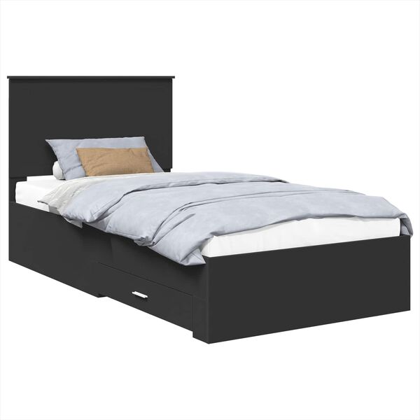 vidaXL Bedframe met lade Zwart en Zilver 90 x 200 cm Bewerkt hout