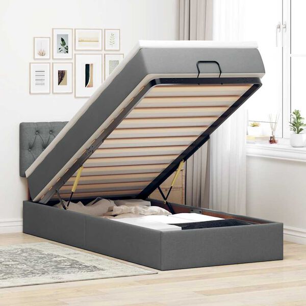 vidaXL Ottoman bed met matras 80x200cm stof donkergrijs