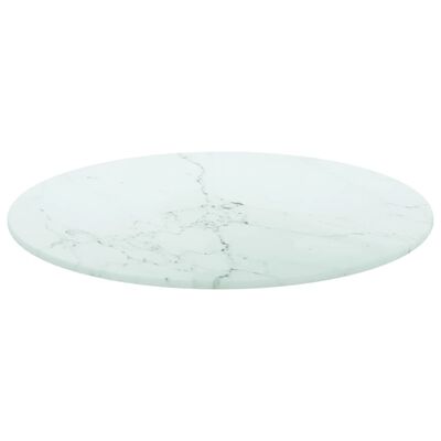 vidaXL Tafelblad Ø40x0,8 cm gehard glas met marmeren design wit