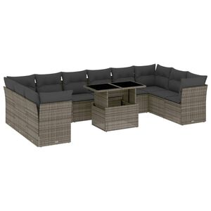 vidaXL 11-delige Loungeset met kussens poly rattan grijs
