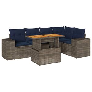 vidaXL 6-delige Loungeset met kussens poly rattan grijs