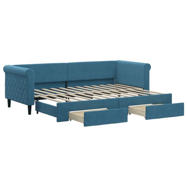 vidaXL Slaapbank met onderschuifbed en lades 80x200 cm fluweel blauw