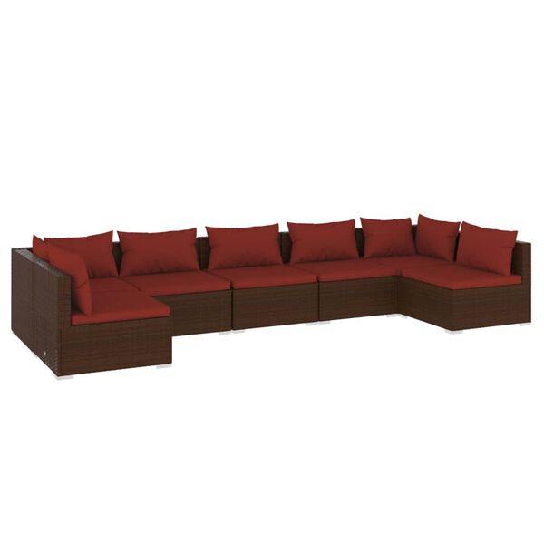 vidaXL 7-delige Loungeset met kussens poly rattan bruin