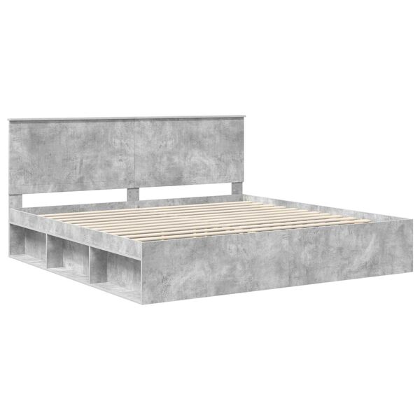 vidaXL Bedframe met hoofdeinde Beton 200 x 200 cm Massief grenenhout