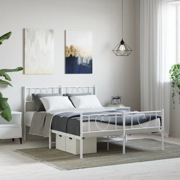 vidaXL Bedframe met hoofd- en voeteneinde metaal wit 140x190 cm