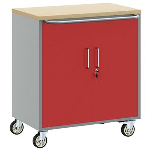 vidaXL Trolley Rolling Workbench Rood en Grijs 75 x 45 x 85 cm