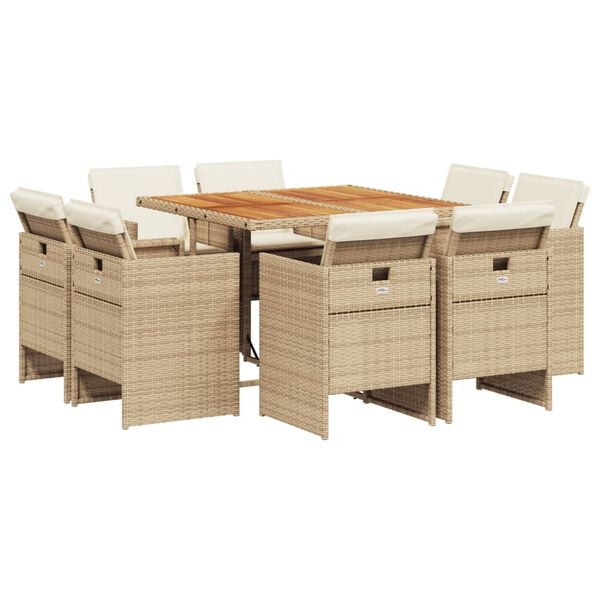 vidaXL 9-delige Tuinset met kussens poly rattan beige