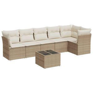vidaXL 7-delige Loungeset met kussens poly rattan beige
