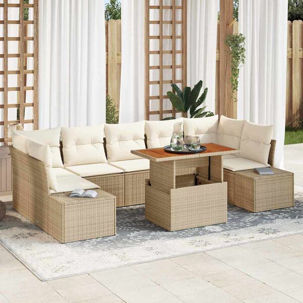 vidaXL Tuin Eetset met kussen met kussen 8 pcs Beige en Crème