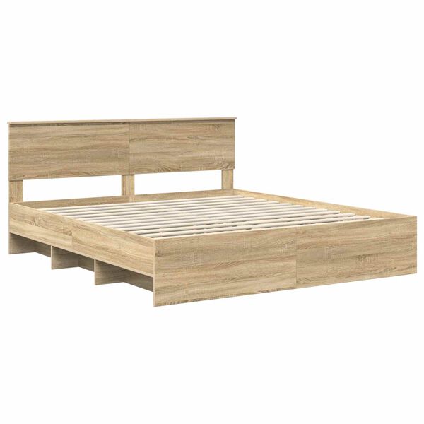 vidaXL Bedframe met hoofdeinde Sonoma Eiken 180 x 200 cm Bewerkt hout