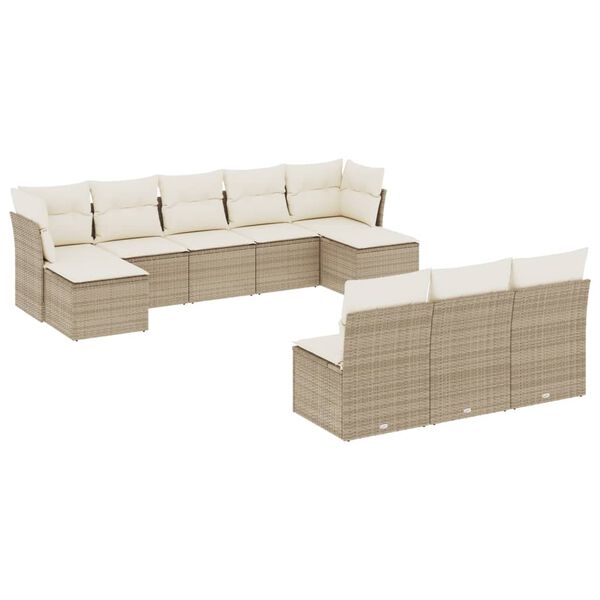 vidaXL 10-delige Loungeset met kussens poly rattan beige