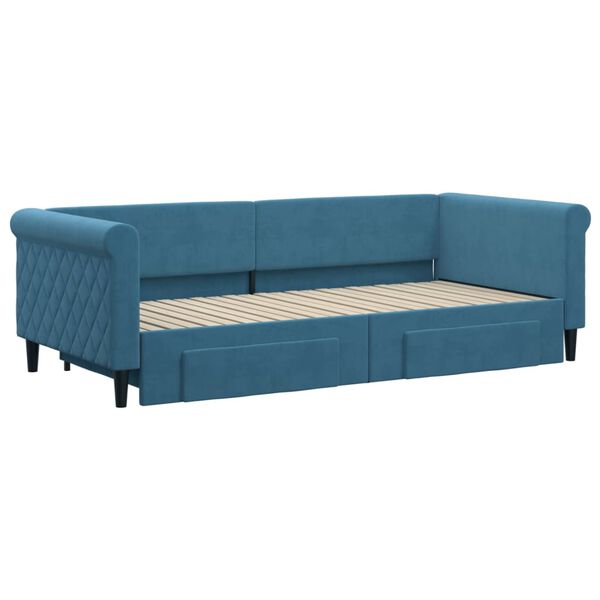 vidaXL Slaapbank met onderschuifbed en lades 90x200 cm fluweel blauw