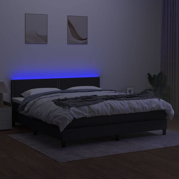 vidaXL Boxspring met matras en LED stof zwart 160x200 cm