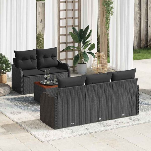 vidaXL Tuin Sofa Set met kussen met opslag met kussen 6 pcs Zwart