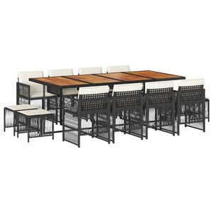 vidaXL 13-delige Tuinset met kussens poly rattan zwart
