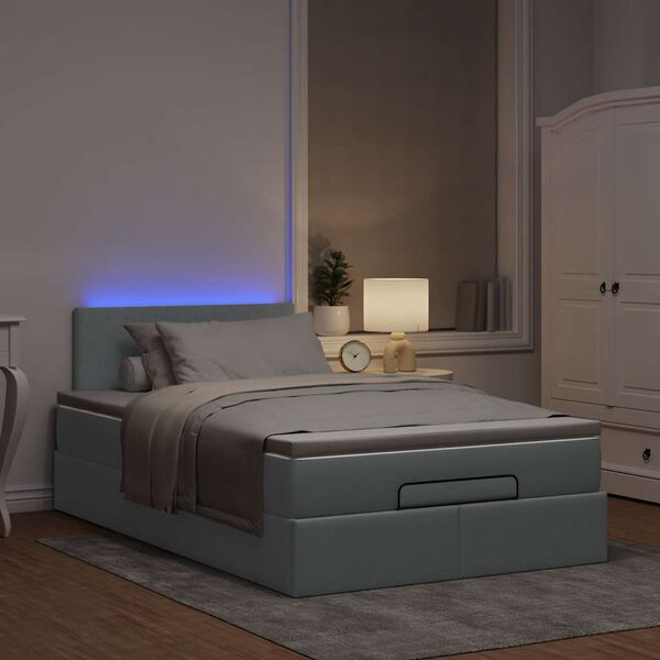 vidaXL Ottoman bed met matras en LED's 120x200 cm stof lichtgrijs